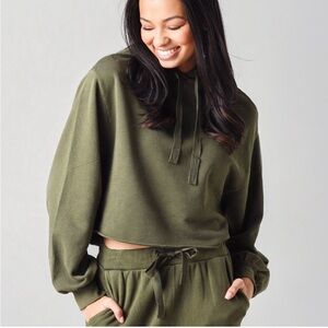 FRAME Olive Green Cropped Hoodie